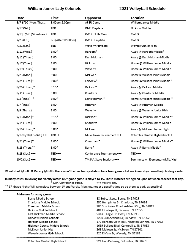 Volleyball Schedule